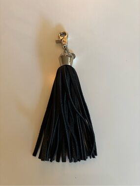 Coccinelle Black Leather Tassel Keychain with Silver Hardware
